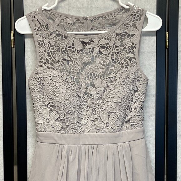 Lulus Formal Gown M Sweetheart Empire Waist Open Back Grey Crochet Bodice - Picture 7 of 11